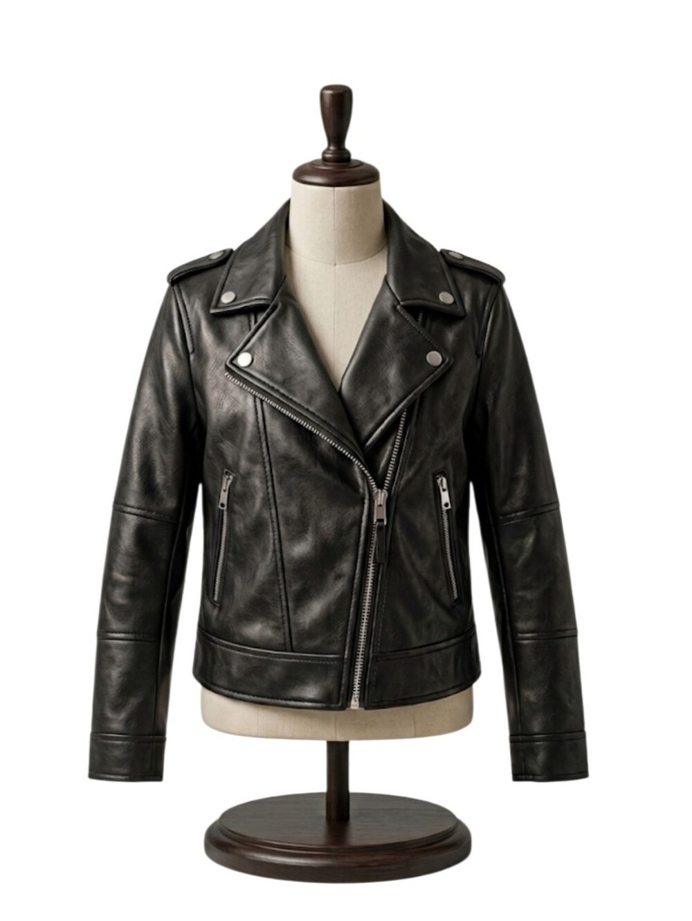 H&M Girls Black Faux Leather Moto Jacket Size 8 Heart Print Lining Biker